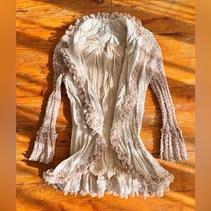 Alberto Makali Ruffle Trim Beaded Open Front Cardigan Jacket Size L